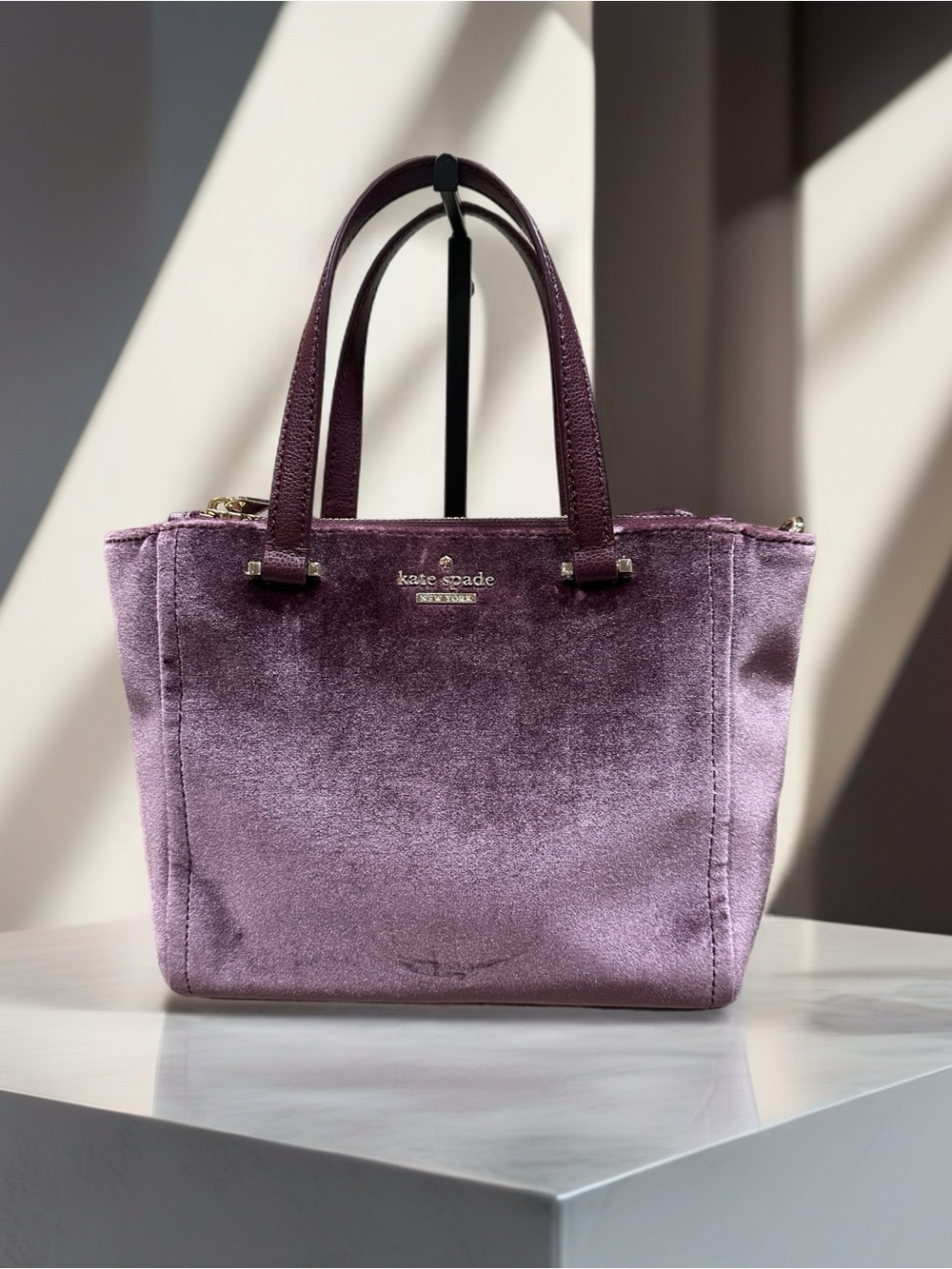 kate spade💜Plum Velvet Top-Handle Satchel with Gold Hardware - Picture 6 of 11